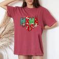 Christmas Mama Coquette Bow Mama Claus Christmas Tree Cake Women's Oversized Comfort T-Shirt Crimson