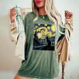 Cat Starry Night Van Gogh For Cat Lover Cat Mom Cat Dad Women's Oversized Comfort T-Shirt Moss