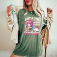Just A Girl Who Loves Anime Ramen And Sketching Japan Anime Women's Oversized Comfort T-Shirt Moss