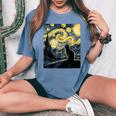 Cat Starry Night Van Gogh For Cat Lover Cat Mom Cat Dad Women's Oversized Comfort T-Shirt Blue Jean