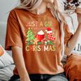Just A Girl Who Loves Christmas Holiday Vibes Xmas Women's Oversized Comfort T-Shirt Crimson