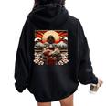 Art Japonaisintage Coucher De Soleil Montagne Floral Geisha Sweat à capuche oversize pour femme avec imprimé dans le dos Black