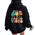 Vintage Groovy Christmas Santa Claus Christmas Vibes Women Oversized Hoodie Back Print Black
