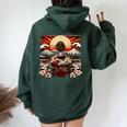 Art Japonaisintage Coucher De Soleil Montagne Floral Geisha Sweat à capuche oversize pour femme avec imprimé dans le dos Forest