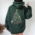 Dna Christmas Tree Science Puns Christmas Teacher Women Oversized Hoodie Back Print Navy Blue