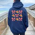 Coquette Pizza Cute Pink Bows Aesthetic Girl Women Oversized Hoodie Back Print Navy Blue
