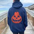 Scary Pear Pumpkin Jack O Lantern Halloween Women Oversized Hoodie Back Print Navy Blue