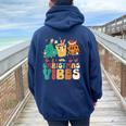 Vintage Groovy Christmas Santa Claus Christmas Vibes Women Oversized Hoodie Back Print Navy Blue