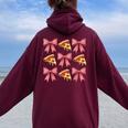 Coquette Pizza Cute Pink Bows Aesthetic Girl Women Oversized Hoodie Back Print Maroon