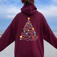 Dna Christmas Tree Science Puns Christmas Teacher Women Oversized Hoodie Back Print Maroon