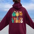 Vintage Groovy Christmas Santa Claus Christmas Vibes Women Oversized Hoodie Back Print Maroon