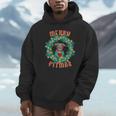 Merry Pitmas Pitbull Dog Christmas Candy Canes Glow Wreath Unisex Hoodie