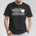 Women's Mein Herz Brennt Für Meinen Fireman Fire Brigade T-Shirt Lustige Geschenke