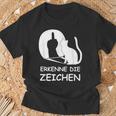 Erkenne Die Zeichen Wkekatze Schattenspiel Cats T-Shirt Geschenke für alte Männer