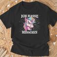 Unicorn Meme Based Ich Hasse Menschen T-Shirt Geschenke für alte Männer