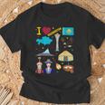 I Love Kazakhstan Hand Drawn Kazakh Landmarks Flag And Map T-Shirt Geschenke für alte Männer