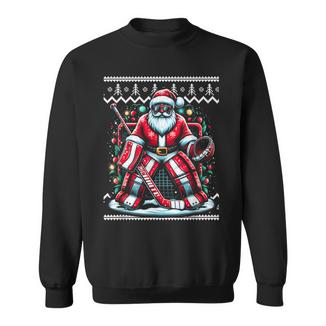 Merry Christmas Santa Hockey Goalie Ugly Christmas Sweater Sweatshirt - Thegiftio