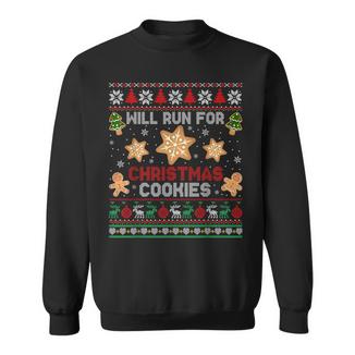 Will Run For Christmas Cookies Gingerbread Lover Ugly Xmas Sweatshirt - Thegiftio