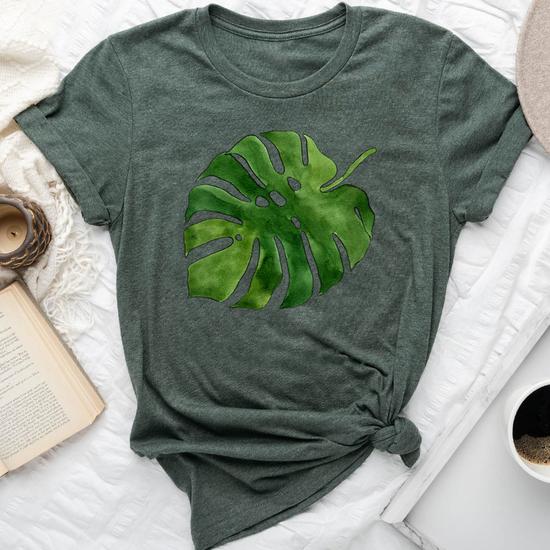 Monstera Deliciosa Leaf House Plant Green Elephant Ear Ears Women's Heather  T-Shirt - Monsterry